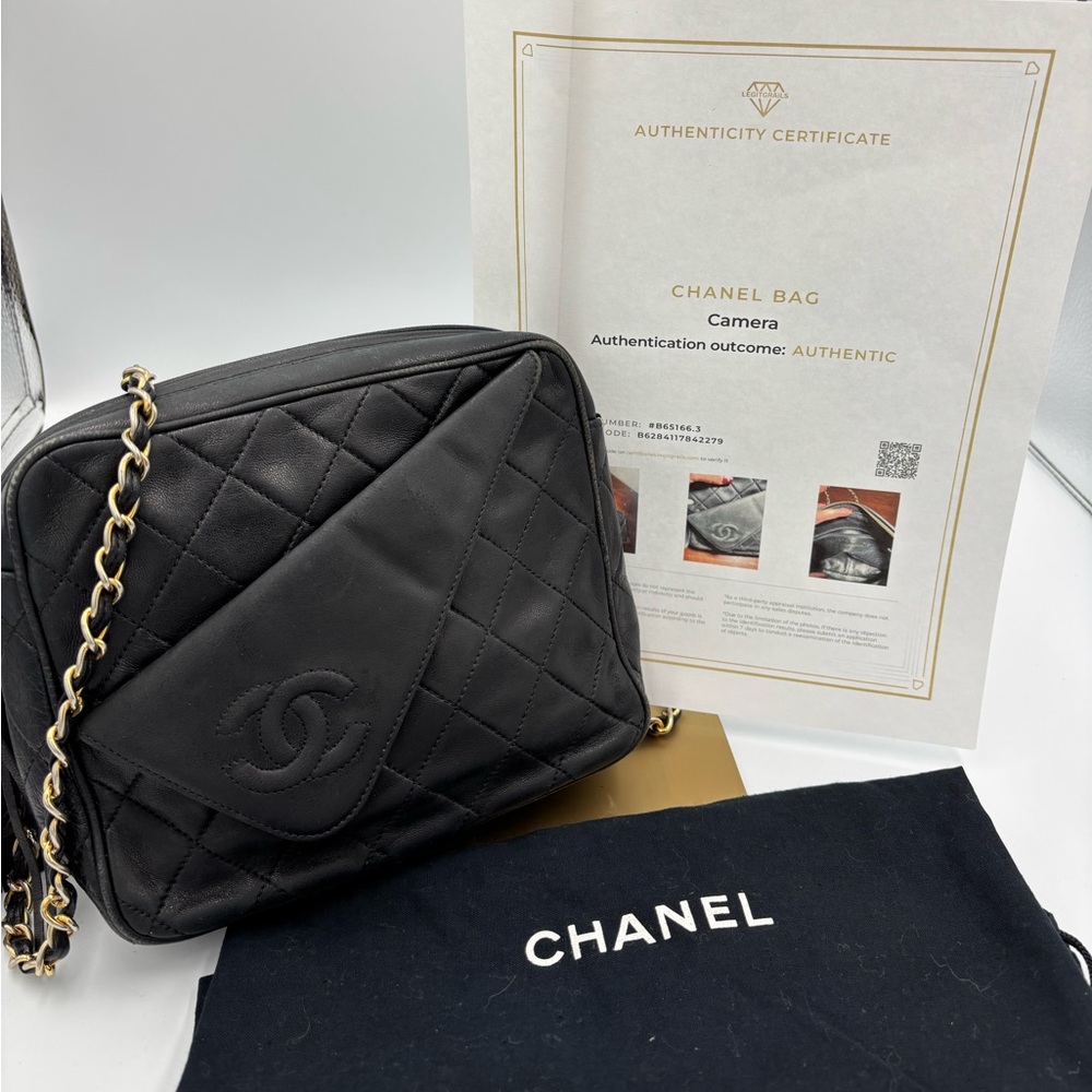 Vintage Chanel Black Quilted Lambskin Large Tassel Camera Bag Gold Hardware